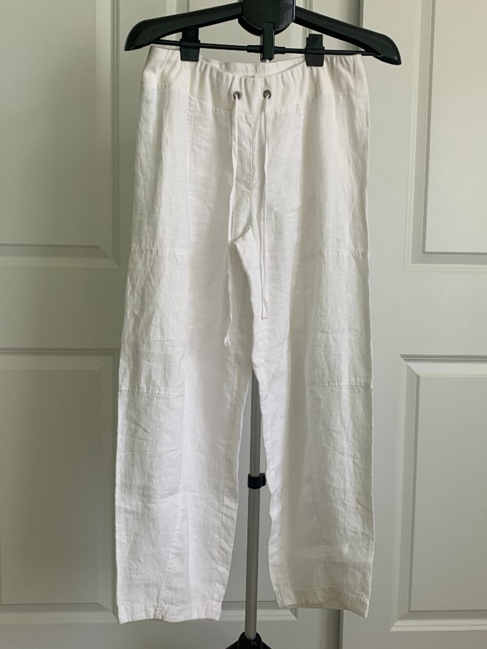 EILEEN FISHER Organic Linen Lagenlook Relax-Fit Pants Pocket Elastic White Sz S